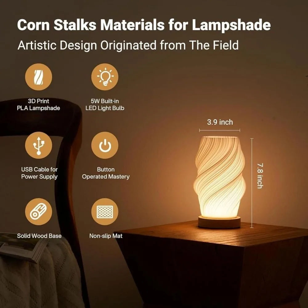 Drift Lamp materials: 3D-printed shade and solid wood base