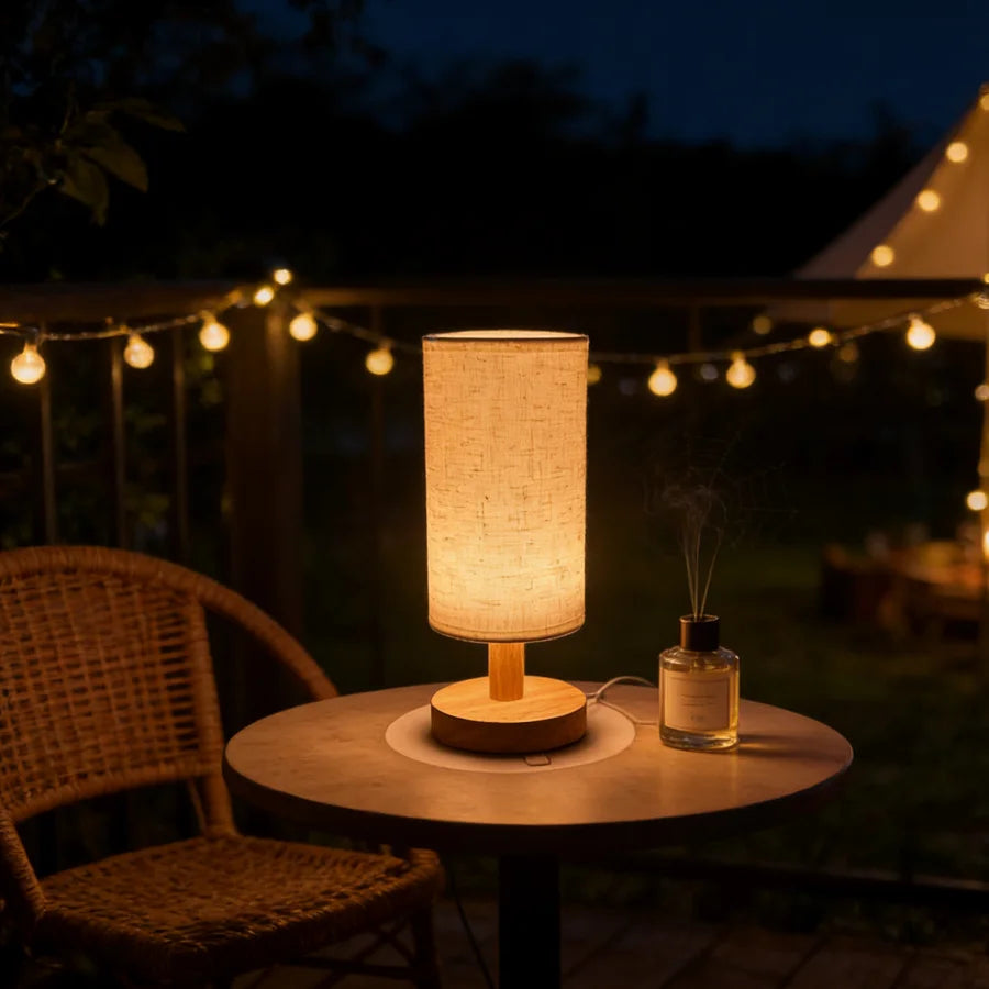 Nook Lamp on a patio table at night