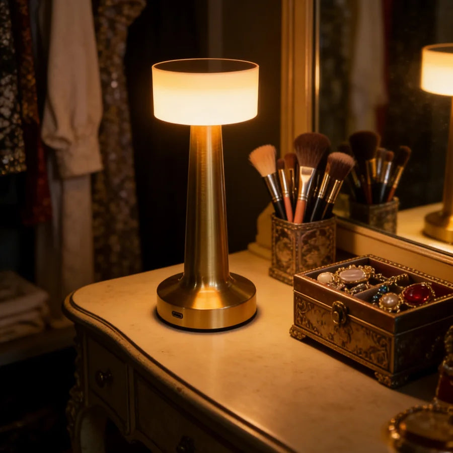 Ember lamp on a vanity table