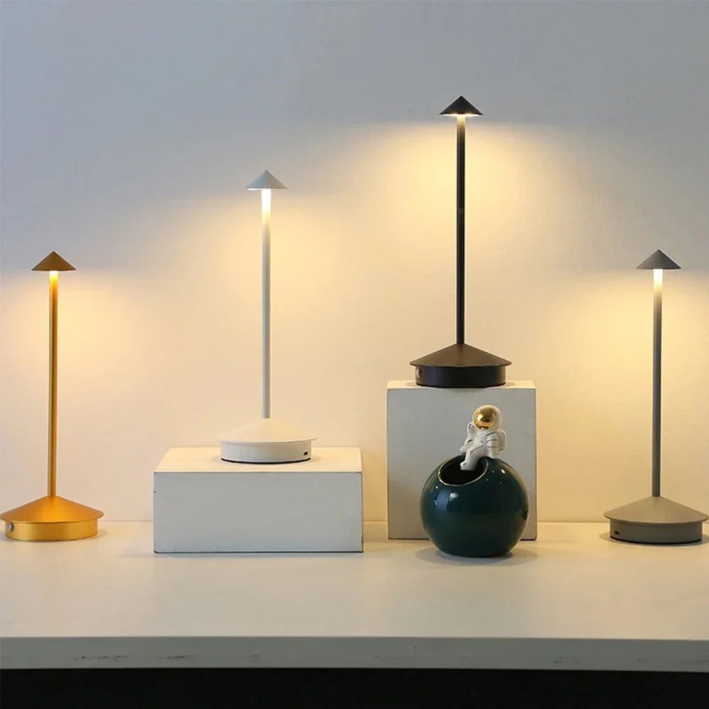 Spire cordless lamps glowing in four finishes