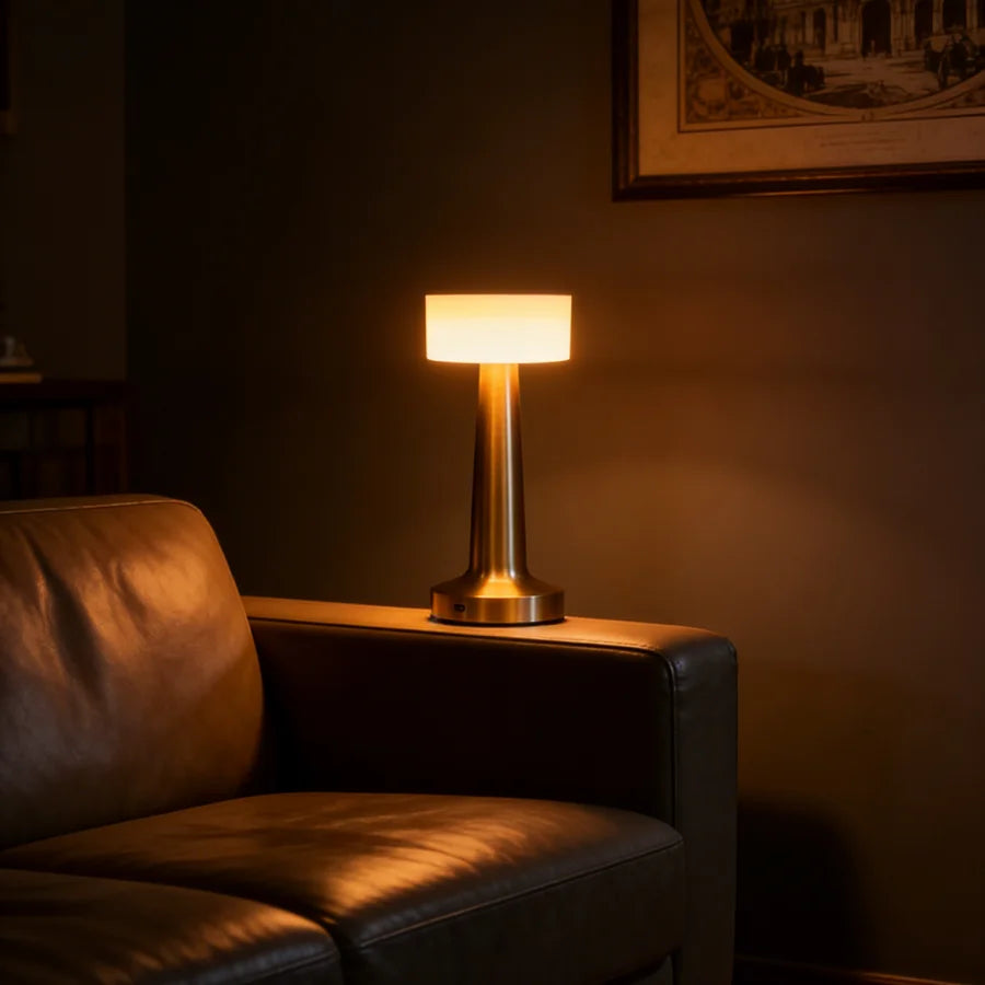 Ember lamp on a sofa side table